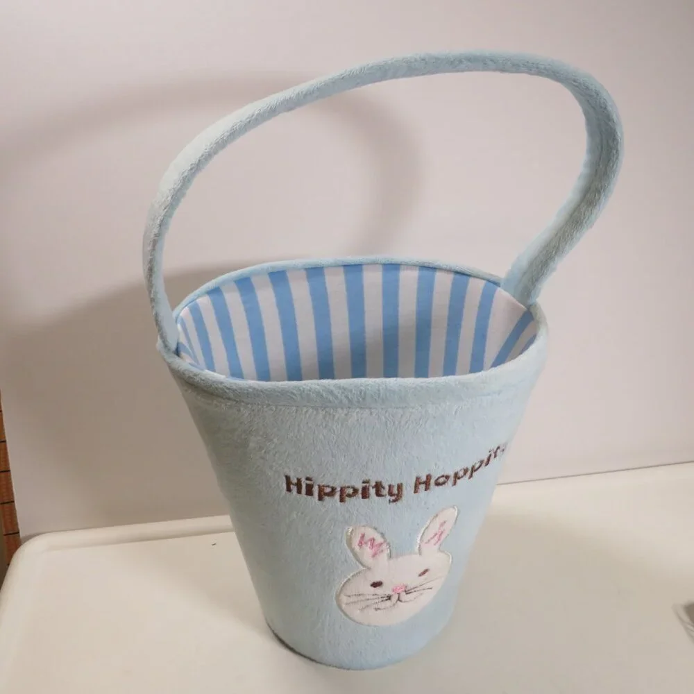 hippity hoppity fabric covered Easter basket baby blue